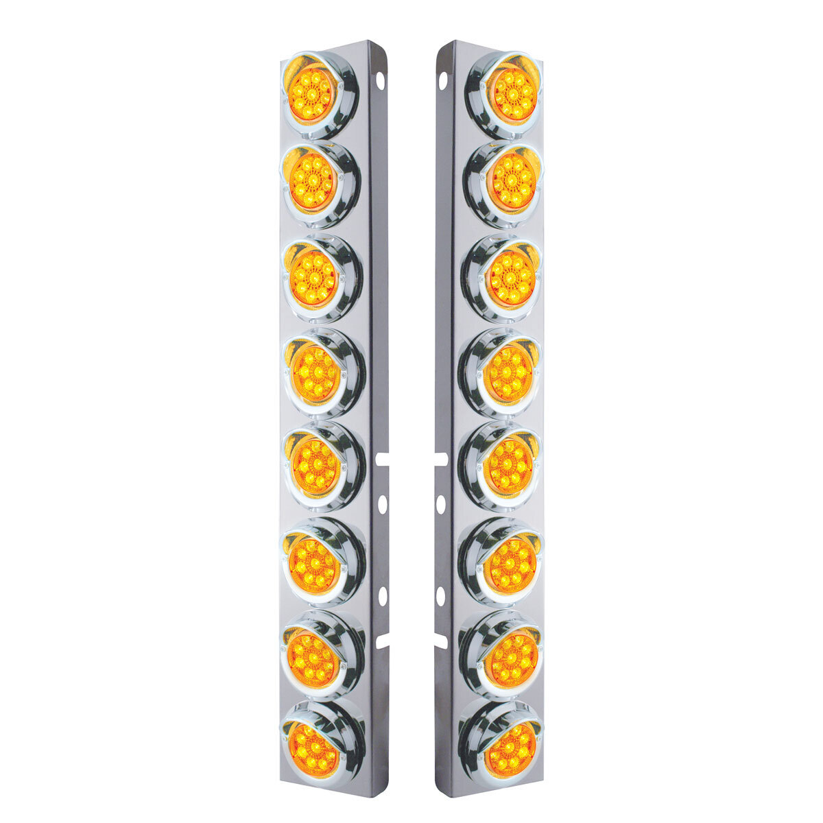 SS Front Air Cleaner Bracket With 16X 9 LED 2" Reflector Lights & Visors For Peterbilt -Amber LED & Lens - Thumbnail 4