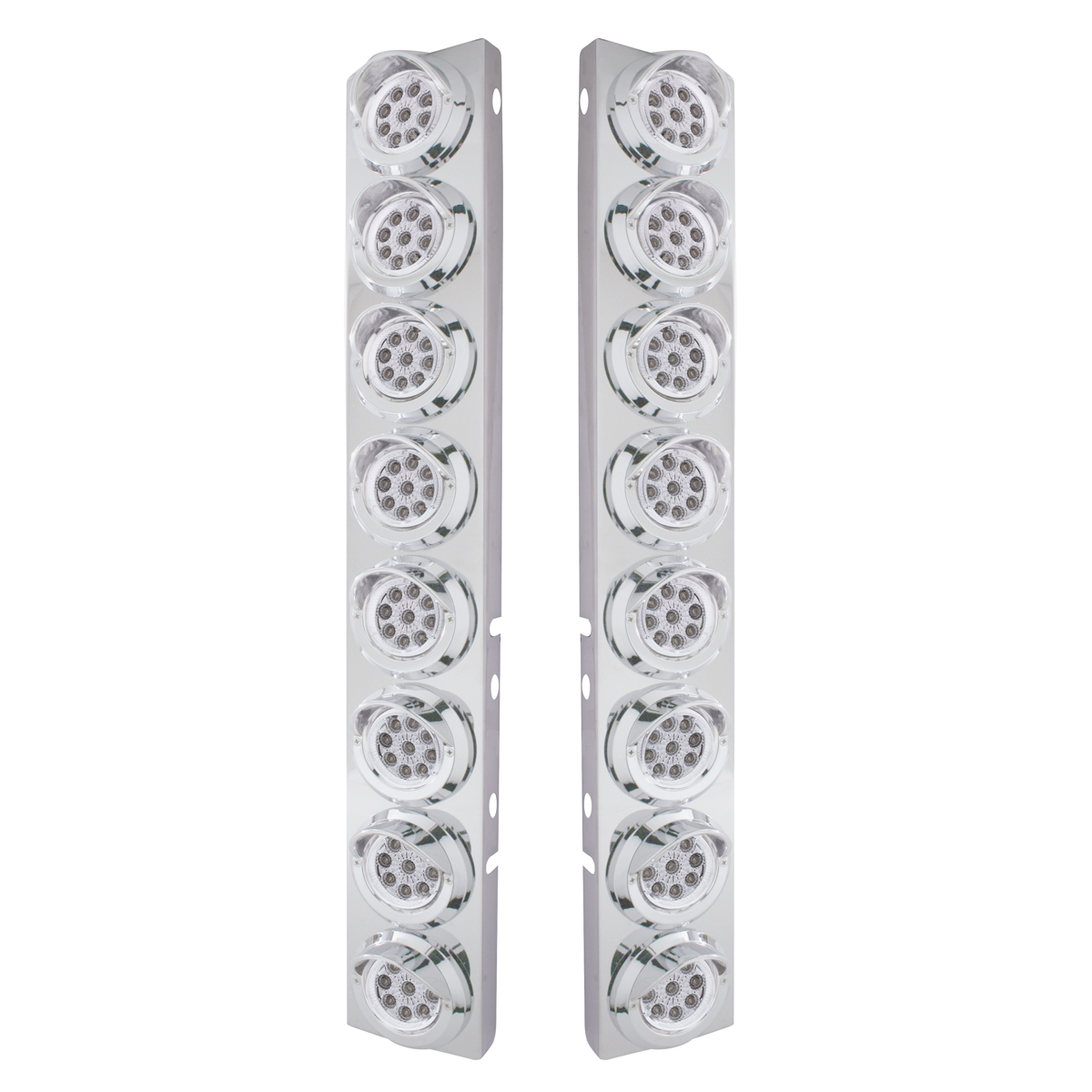 SS Front Air Cleaner Bracket With 16X 9 LED 2" Reflector Lights & Visors For Peterbilt-Amber LED/Clear Lens - Thumbnail 2