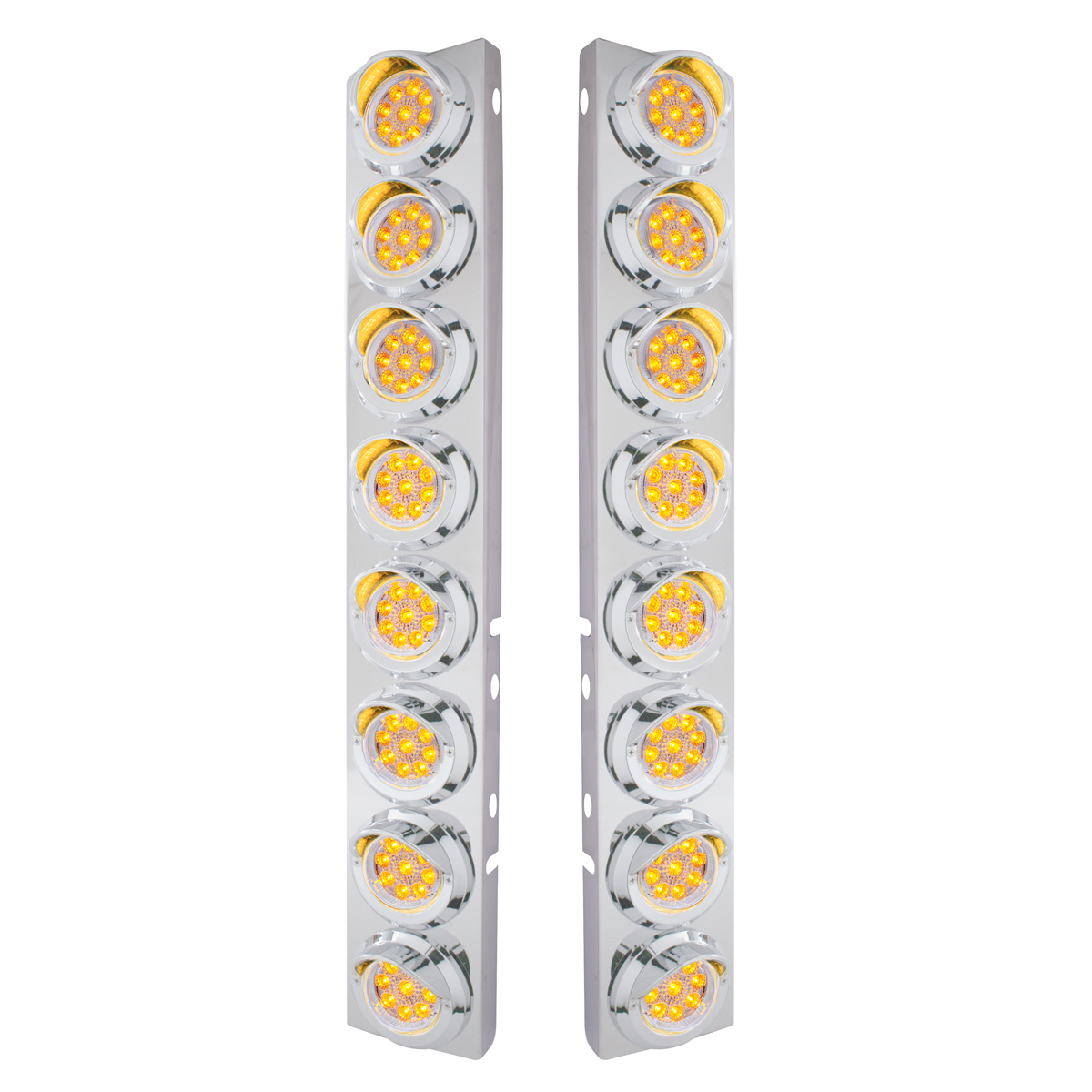 SS Front Air Cleaner Bracket With 16X 9 LED 2" Reflector Lights & Visors For Peterbilt-Amber LED/Clear Lens - Thumbnail 4