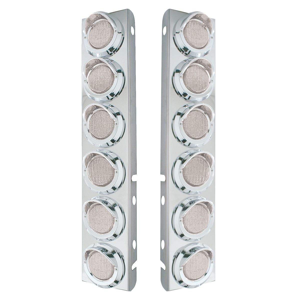 SS Front Air Cleaner Bracket With 12X 9 LED 2" Lights & Visors For Peterbilt-Amber LED/Clear Lens