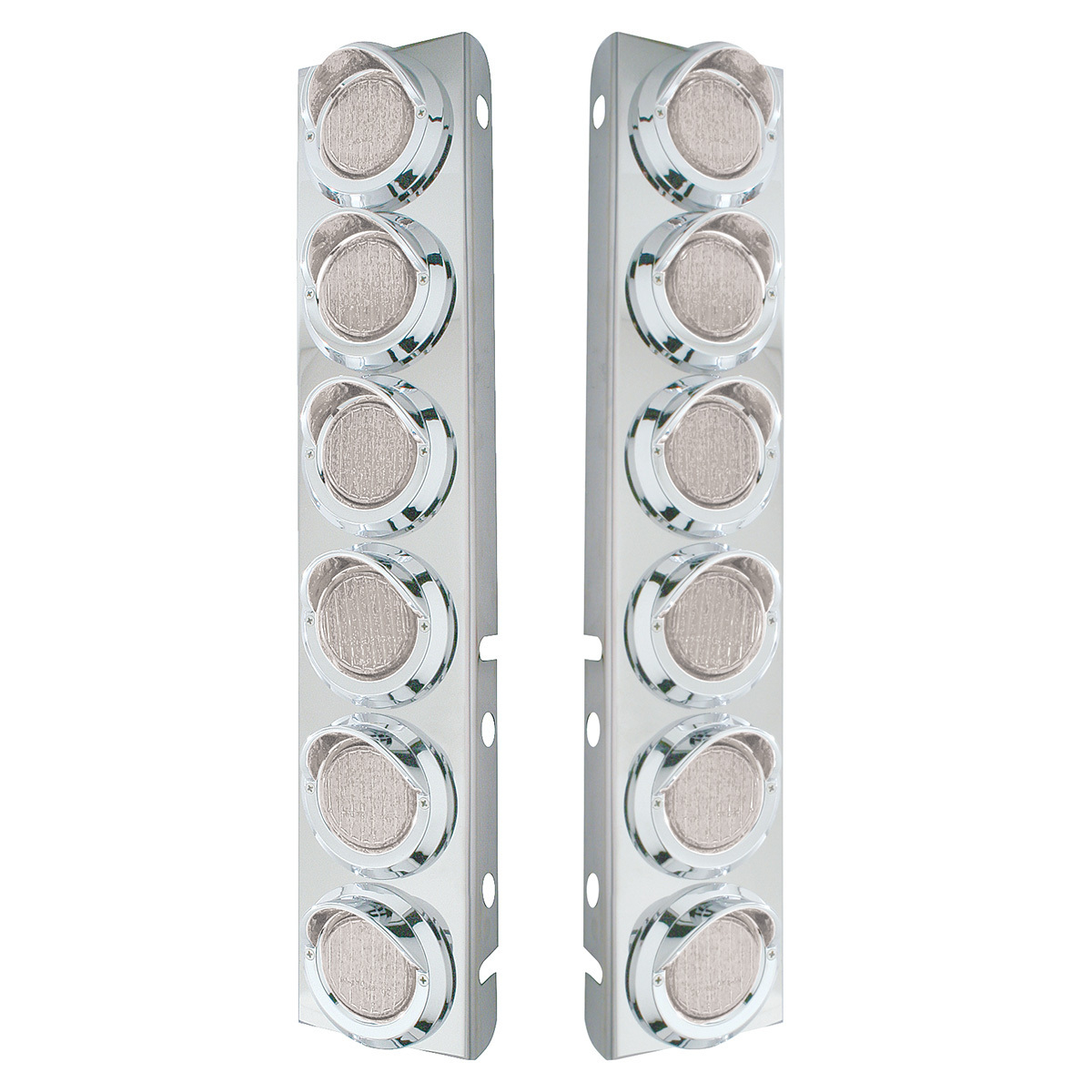 SS Front Air Cleaner Bracket With 12X 9 LED 2" Lights & Visors For Peterbilt-Amber LED/Clear Lens - Thumbnail 3