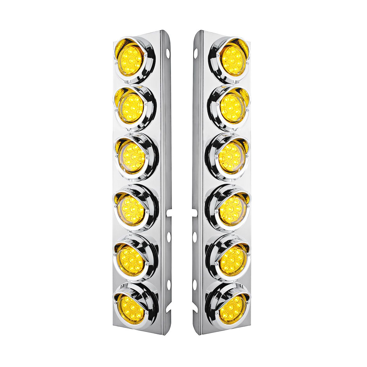 SS Front Air Cleaner Bracket With 12X 9 LED 2" Reflector Lights & Visors For Peterbilt-Amber LED & Lens