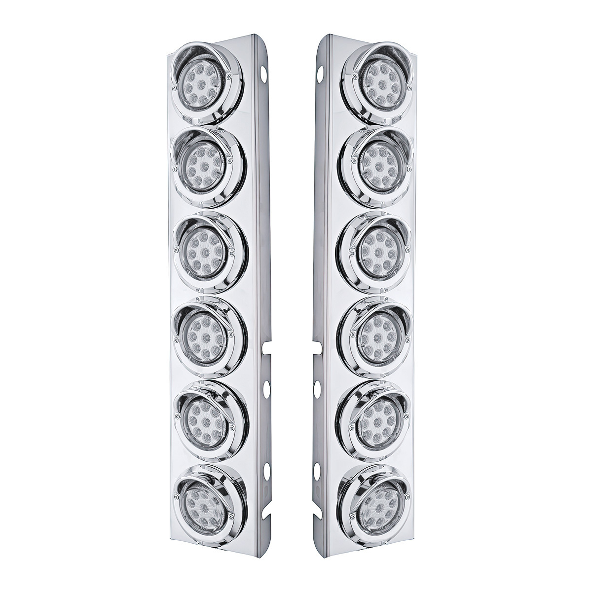 SS Front Air Cleaner Bracket With 12X 9 LED 2" Reflector Lights & Visors For Peterbilt-Amber LED/Clear Lens - Thumbnail 3