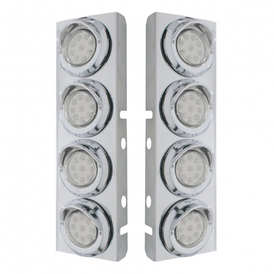 SS Front Air Cleaner Bracket With 8X 9 LED 2" Reflector Lights & Visors For Peterbilt -Amber LED/Clear Lens