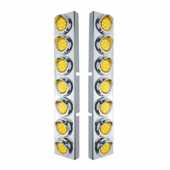 SS Front Air Cleaner Bracket With 14X 9 Amber LED 2" Lights & Visors Bezel For KW Trucks -Amber Lens