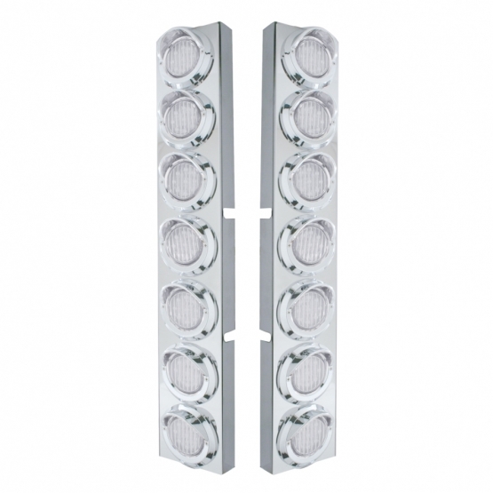 SS Front Air Cleaner Bracket With 14X 9 Amber LED 2" Lights & Visors Bezel For KW Trucks -Clear Lens