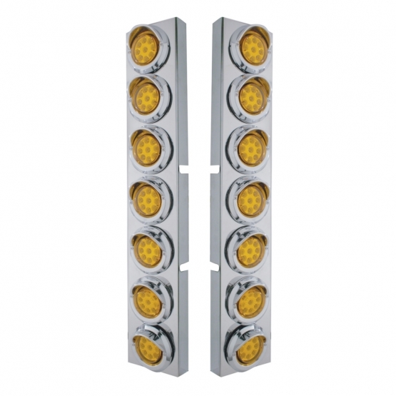 SS Front Air Cleaner Bracket With 14X 9 Amber LED 2" Reflector Lights & Visors For KW Trucks-Amber Lens