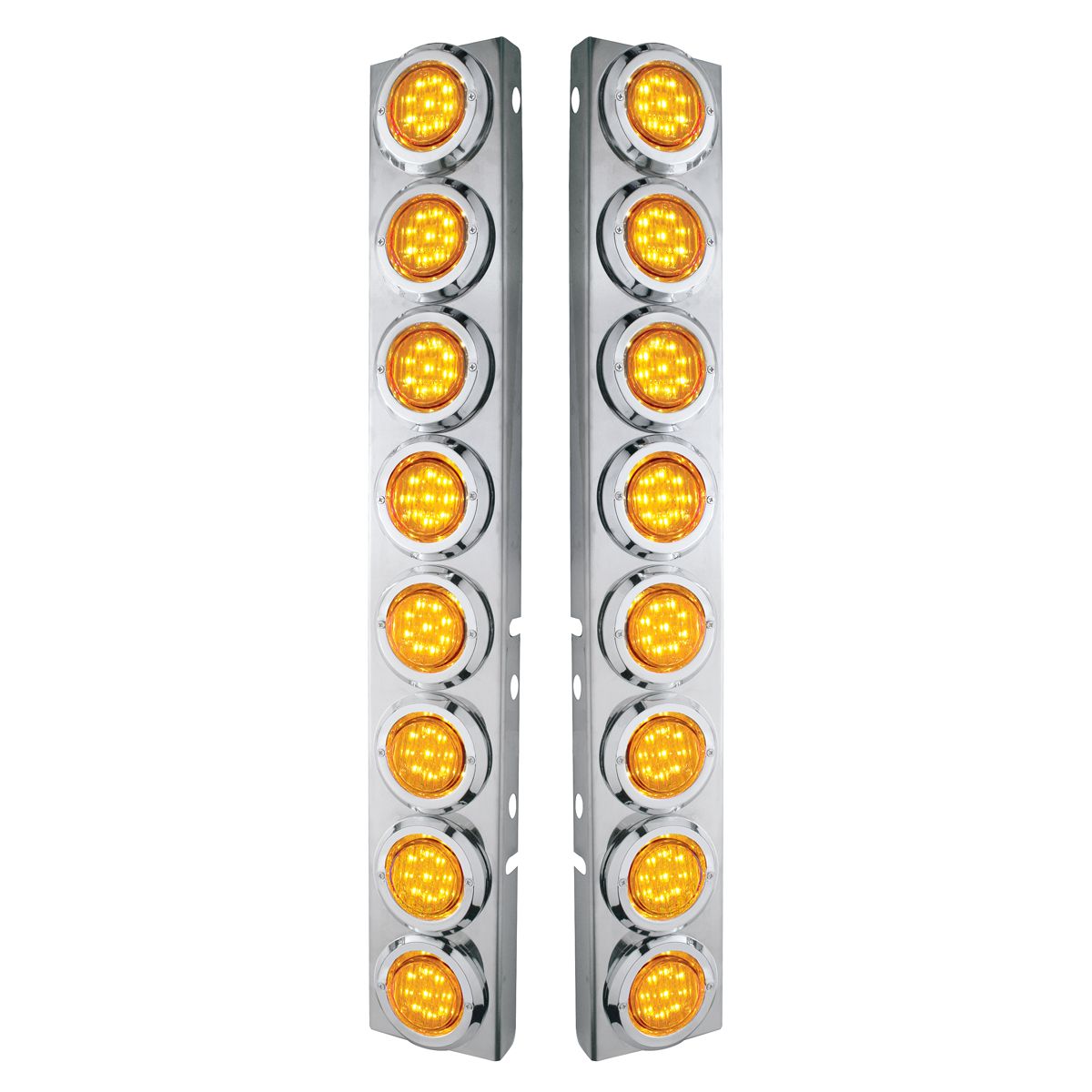 SS Front Air Cleaner Bracket With 16X 9 LED 2" Lights & Bezels For Peterbilt-Amber LED & Lens