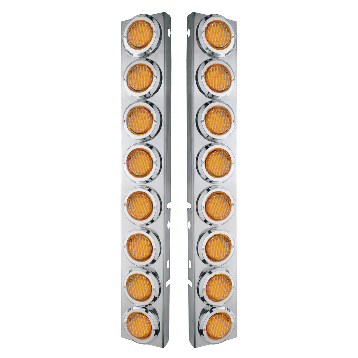SS Front Air Cleaner Bracket With 16X 9 LED 2" Lights & Bezels For Peterbilt-Amber LED & Lens - Thumbnail 2