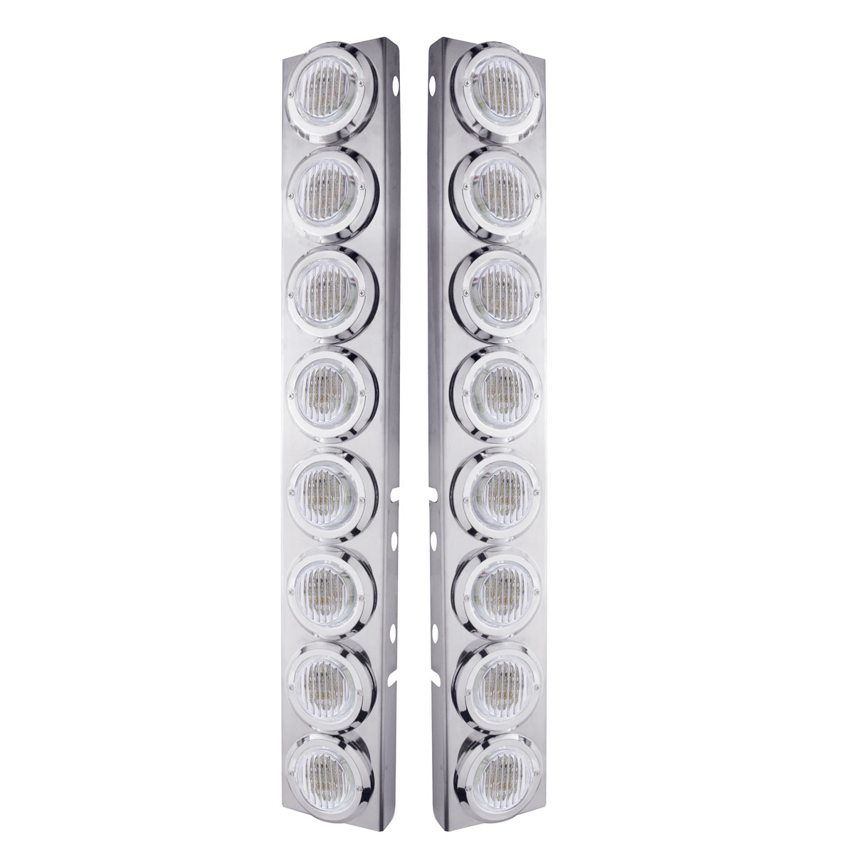 SS Front Air Cleaner Bracket With 16X 9 LED 2" Lights & Bezels For Peterbilt-Amber LED/Clear Lens - Thumbnail 2