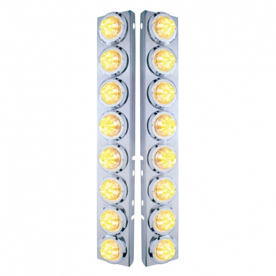 SS Front Air Cleaner Bracket With 16X 9 LED 2" Beehive Lights & Bezels For Peterbilt-Amber LED/Clear Lens