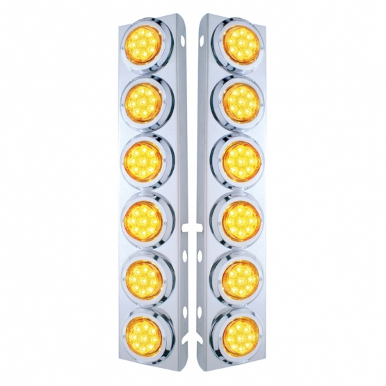 SS Front Air Cleaner Bracket With 12X 9 LED 2" Reflector Lights & Bezels For Peterbilt-Amber LED & Lens