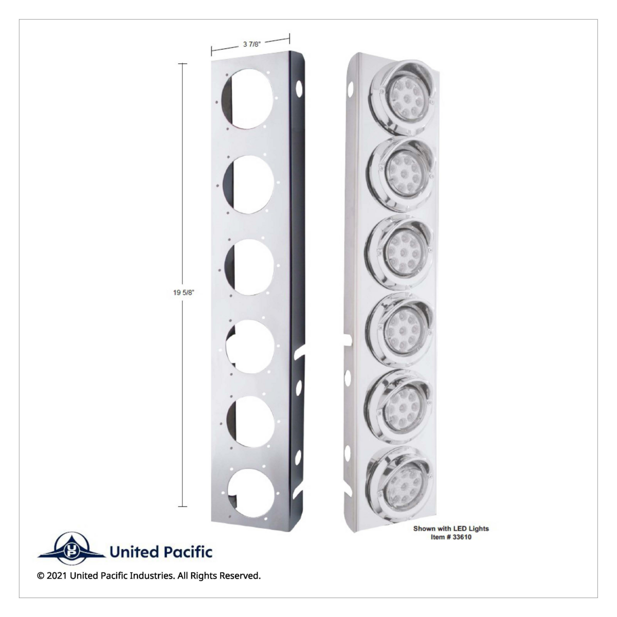 SS Front Air Cleaner Bracket With 12X 9 LED 2" Reflector Lights & Bezels For Peterbilt-Amber LED/Clear Lens - Thumbnail 2