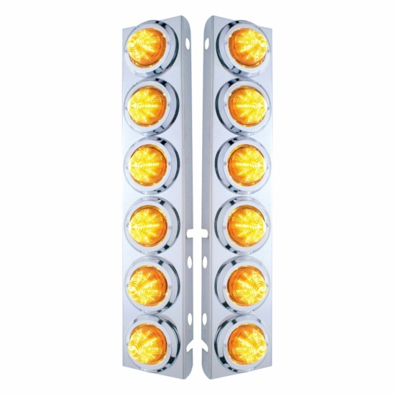 SS Front Air Cleaner Bracket With 12X 9 LED 2" Beehive Lights & Bezels For Peterbilt-Amber LED & Lens