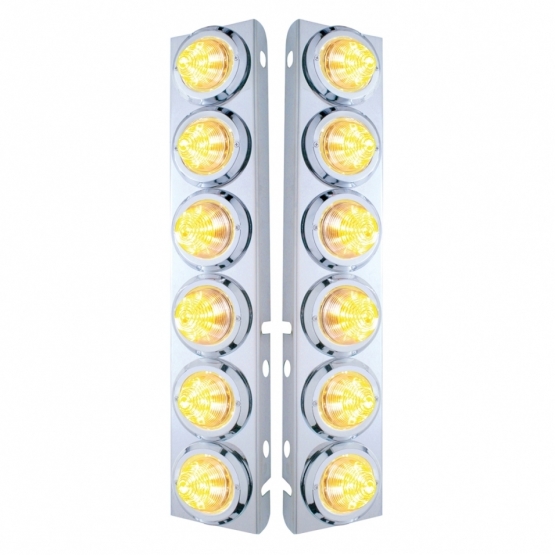 SS Front Air Cleaner Bracket With 12X 9 LED 2" Beehive Lights & Bezels For Peterbilt-Amber LED/Clear Lens