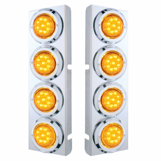 SS Front Air Cleaner Bracket With 8X 9 LED 2" Lights & Bezels For Peterbilt-Amber LED & Lens