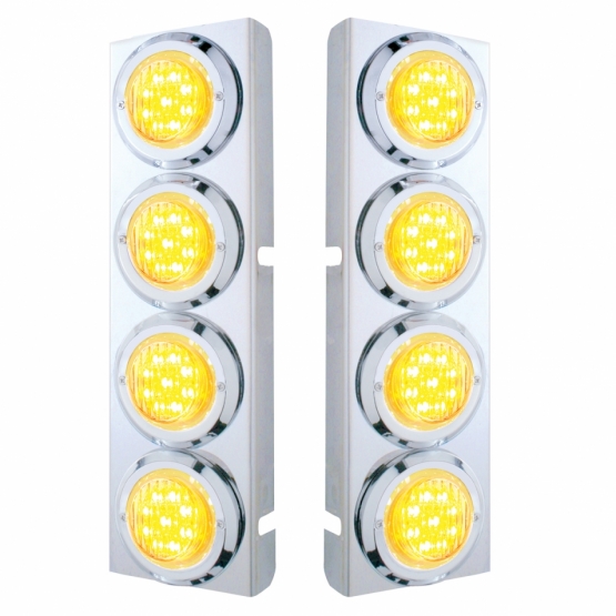 SS Front Air Cleaner Bracket With 8X 9 LED 2" Lights & Bezels For Peterbilt-Amber LED/Clear Lens