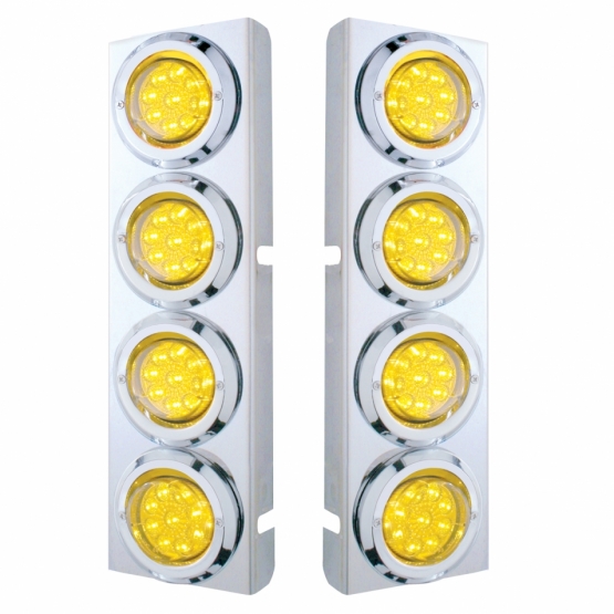 SS Front Air Cleaner Bracket With 8X 9 LED 2" Reflector Lights & Bezels For Peterbilt -Amber LED & Lens