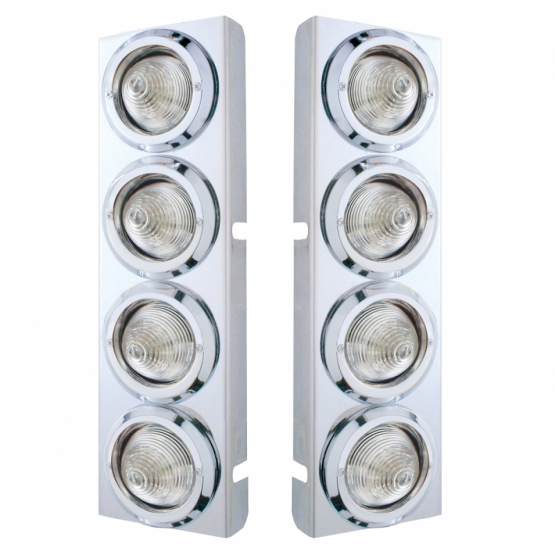 SS Front Air Cleaner Bracket With 8X 9 LED 2" Beehive Lights & Bezels For Peterbilt-Amber LED/Clear Lens