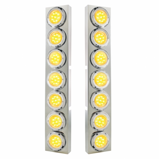 SS Front Air Cleaner Bracket With 14X 9 LED 2" Lights & Bezel For KW Trucks -Amber LED/Clear Lens