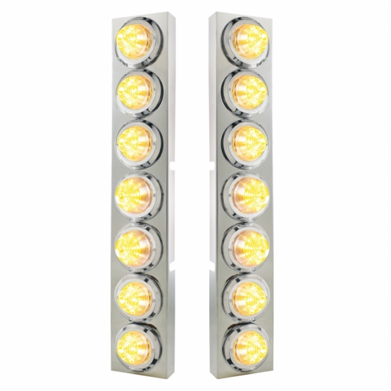 SS Front Air Cleaner Bracket With 14X 9 Amber LED 2" Beehive Lights & Bezels For KW Trucks -Clear Lens