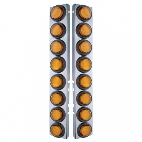 SS Front Air Cleaner Bracket With 16X 9 LED 2" Lights For Peterbilt-Amber LED & Lens