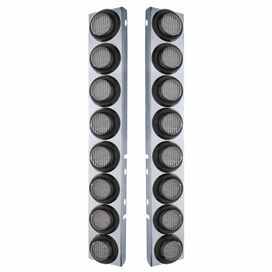 SS Front Air Cleaner Bracket With 16X 9 LED 2" Lights For Peterbilt-Amber LED/Clear Lens