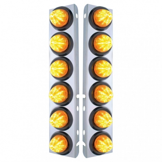 SS Front Air Cleaner Bracket With 12X 9 LED 2" Beehive Lights For Peterbilt-Amber LED & Lens