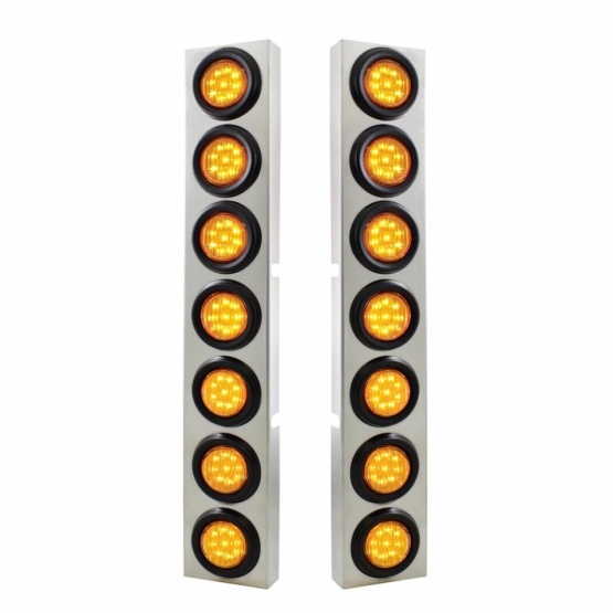 SS Front Air Cleaner Bracket With 14X 9 LED 2" Lights Bezel For KW Trucks -Amber LED & Lens