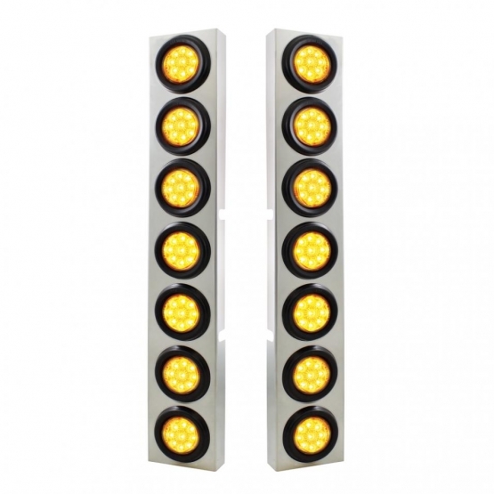 SS Front Air Cleaner Bracket With 14X 9 Amber LED 2" Reflector Lights For KW Trucks -Amber Lens