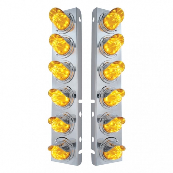 SS Front Air Cleaner Bracket With 12X 11 LED Watermelon Lights & Visors For Peterbilt-Amber LED & Lens