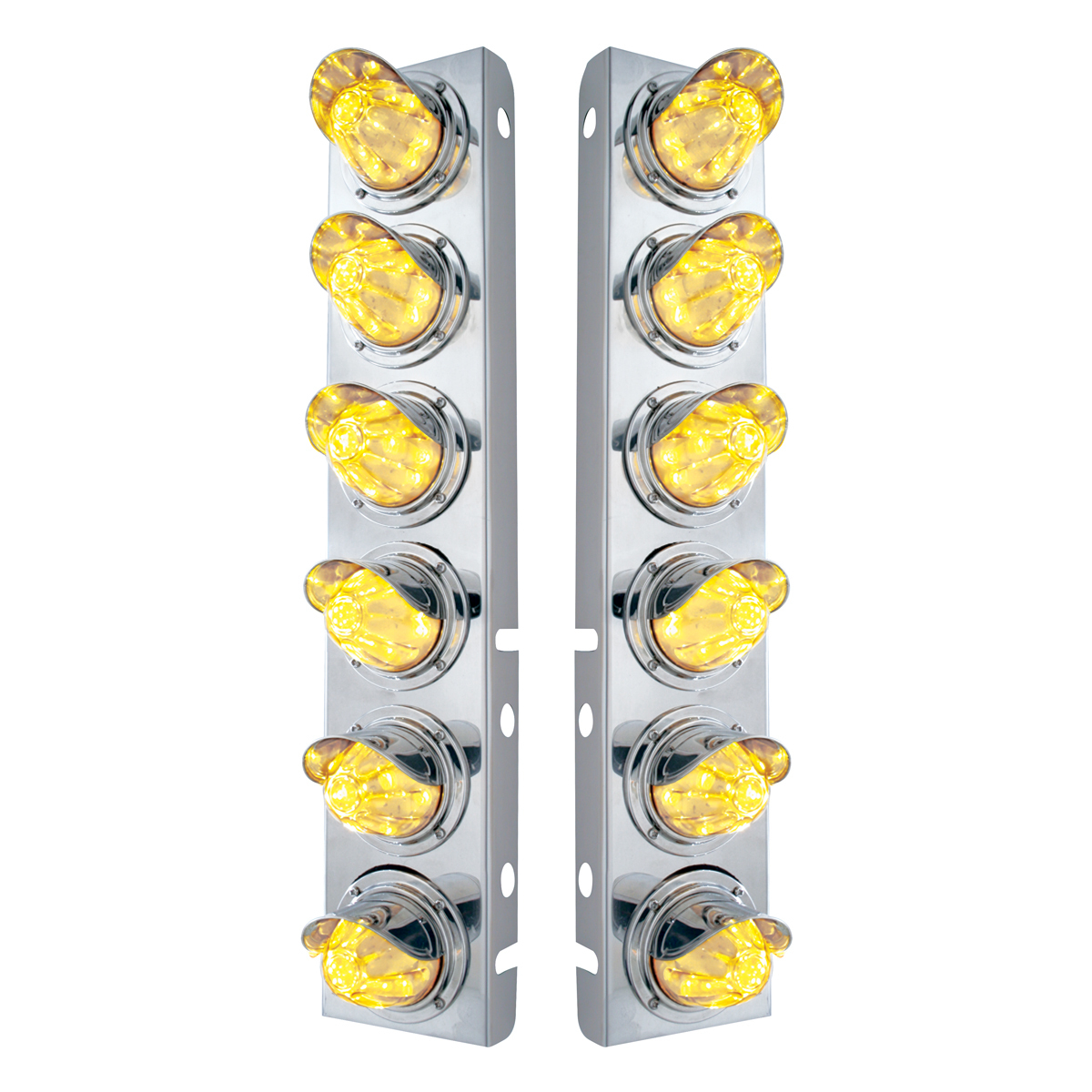 SS Front Air Cleaner Bracket With 12X 11 LED Watermelon Lights & Visors For Peterbilt-Amber LED/Clear Lens - Thumbnail 3