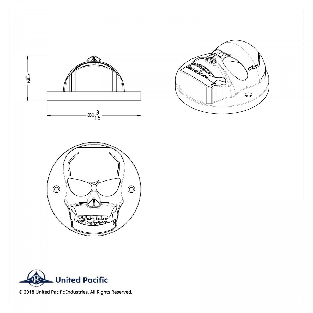 Chrome 3D Skull Light Bezel For 2" Round Light - Thumbnail 2