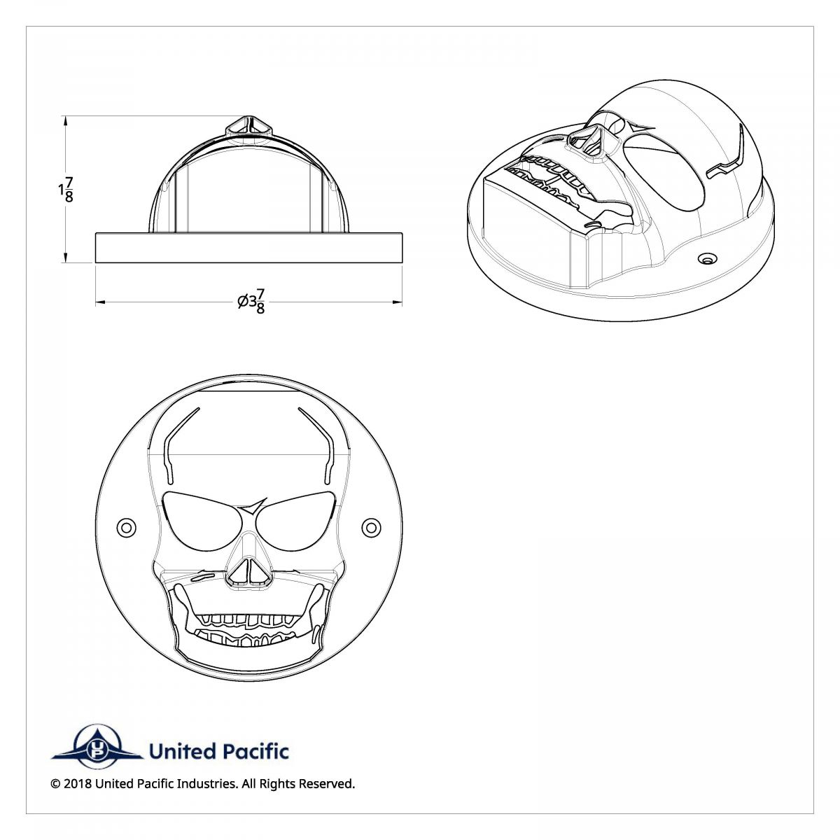 Chrome Plastic Skull Bezel For 2.5" Light Grommet - Thumbnail 2