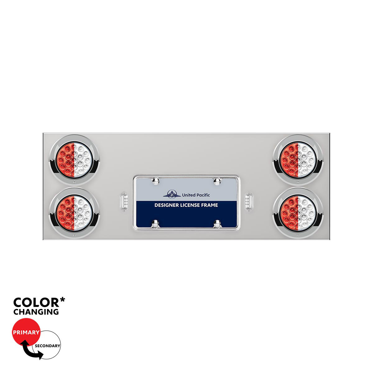 33-3/4" SS Rear Center Panel With 4X 19 LED 4" Double Fury Lights & Visors-Red & White LED - Thumbnail 7