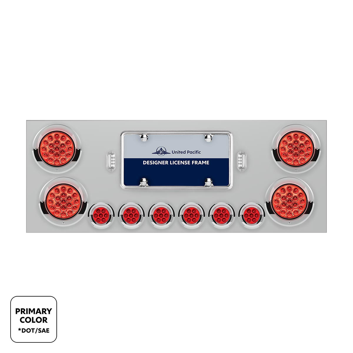 SS Rear Center Panel With 4X 19 LED 4" & 6X 7 LED 2" Double Fury Lights & Visors-Red & Blue LED - Thumbnail 2