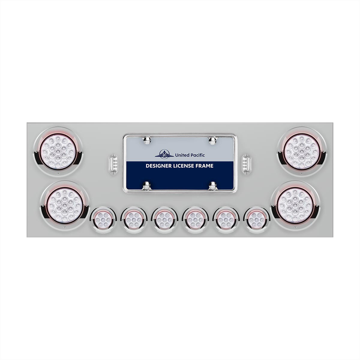 SS Rear Center Panel With 4X 19 LED 4" & 6X 7 LED 2" Double Fury Lights & Visors-Red & Blue LED - Thumbnail 4