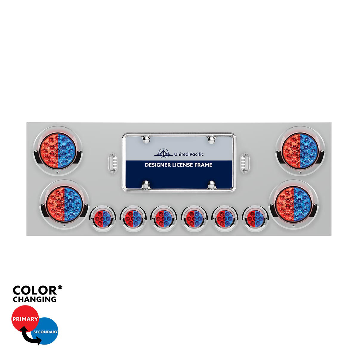 SS Rear Center Panel With 4X 19 LED 4" & 6X 7 LED 2" Double Fury Lights & Visors-Red & Blue LED - Thumbnail 7