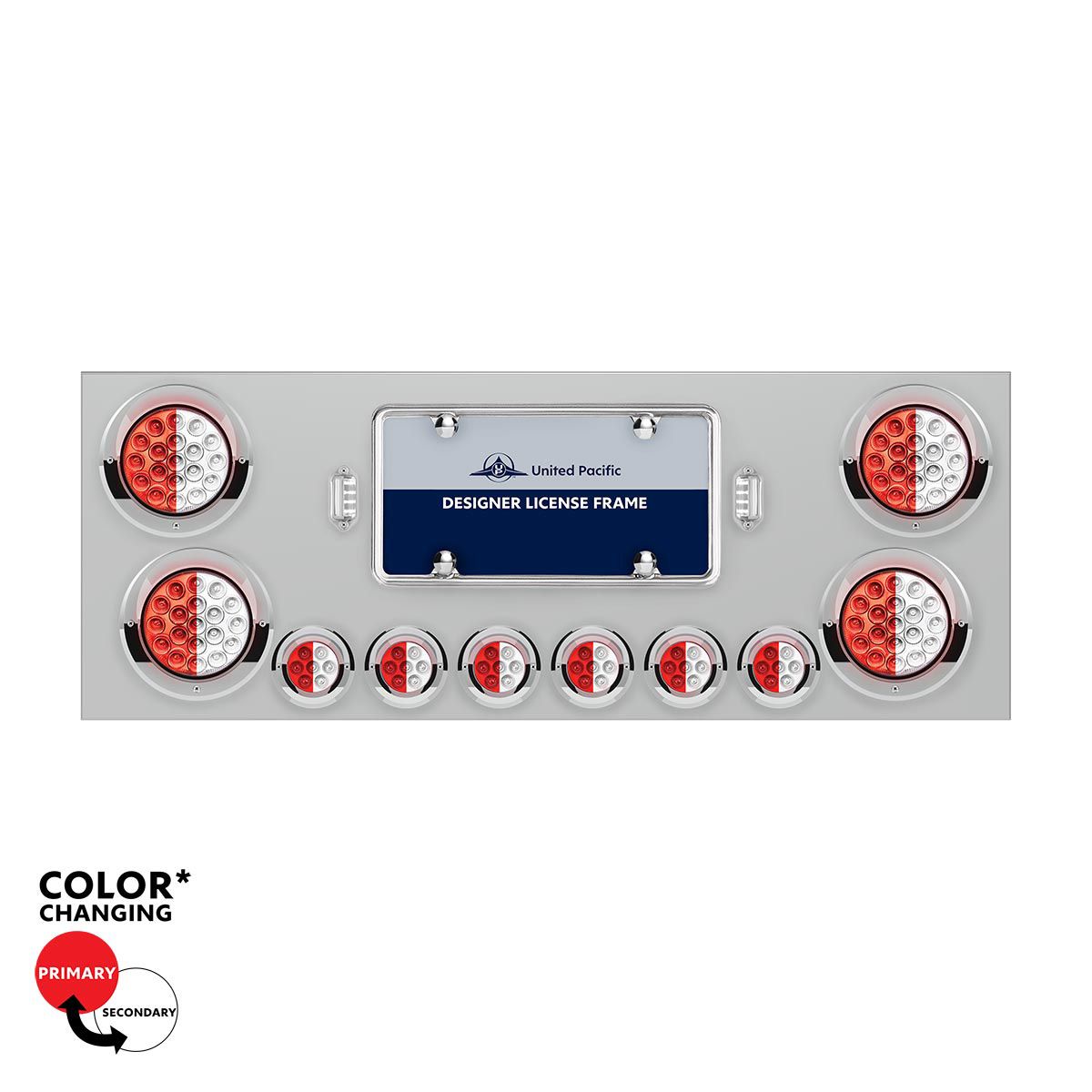 SS Rear Center Panel With 4X 19 LED 4" & 6X 7 LED 2" Double Fury Lights & Visors-Red & White LED