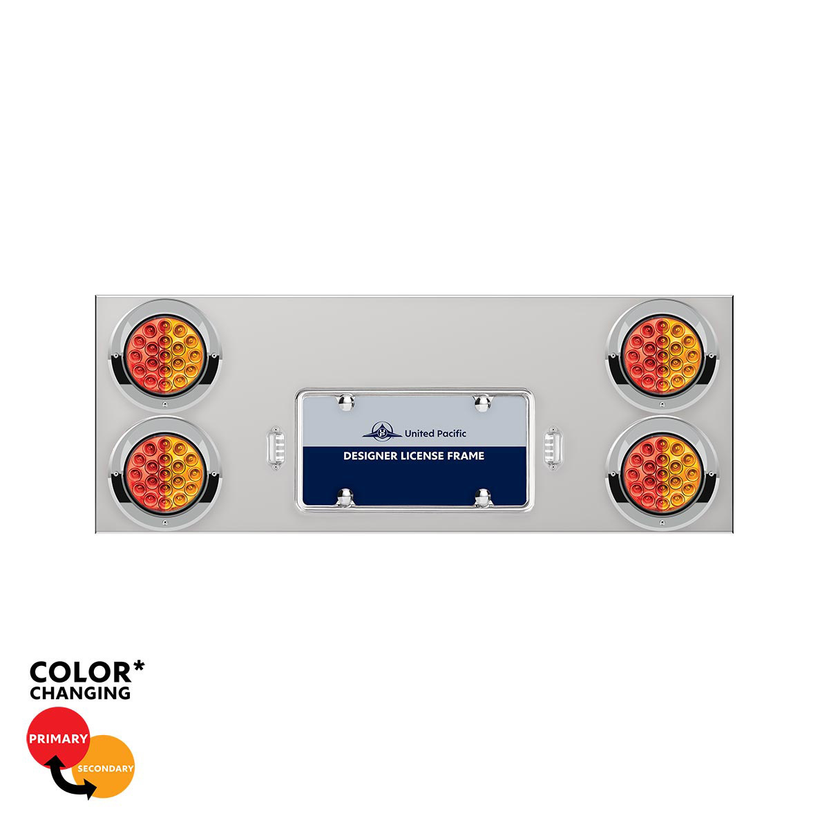 33-3/4" SS Rear Center Panel With 4X 19 LED 4" Double Fury Lights & Visors-Red & Amber LED - Thumbnail 7