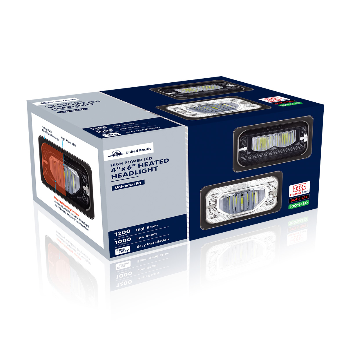 ULTRALIT - Heated 4" X 6" LED Headlight With Glass Lens & Aluminum Housing - High Beam - Chrome - Thumbnail 8