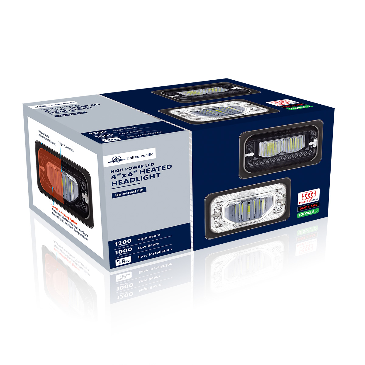 ULTRALIT - Heated 4" X 6" LED Headlight With Glass Lens & Aluminum Housing - High Beam - Black - Thumbnail 7