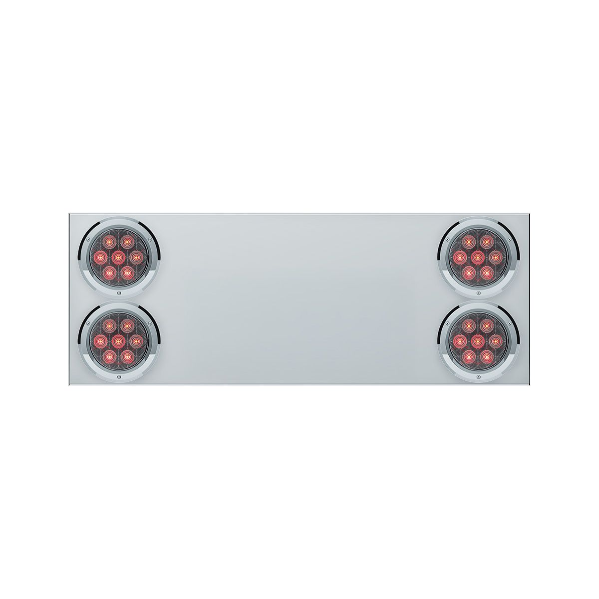 33-3/4" Stainless Rear Center Panel With Four 7 LED 4" Light & Bezel (No LP Holes)- Red LED/Clear Lens - CS