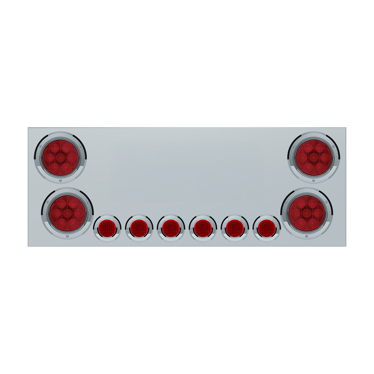 SS Rear Center Panel With 4X Red LED 4" Light & 6X Red LED 2" Light & Bezel -Red Lens (No LP Holes)-CS - Thumbnail 2