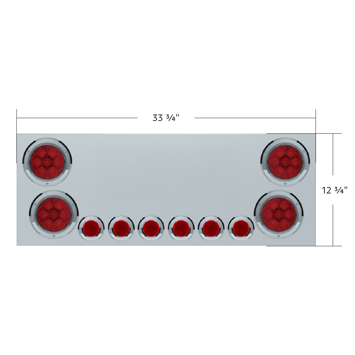 SS Rear Center Panel With 4X Red LED 4" Light & 6X Red LED 2" Light & Bezel -Red Lens (No LP Holes)-CS - Thumbnail 4