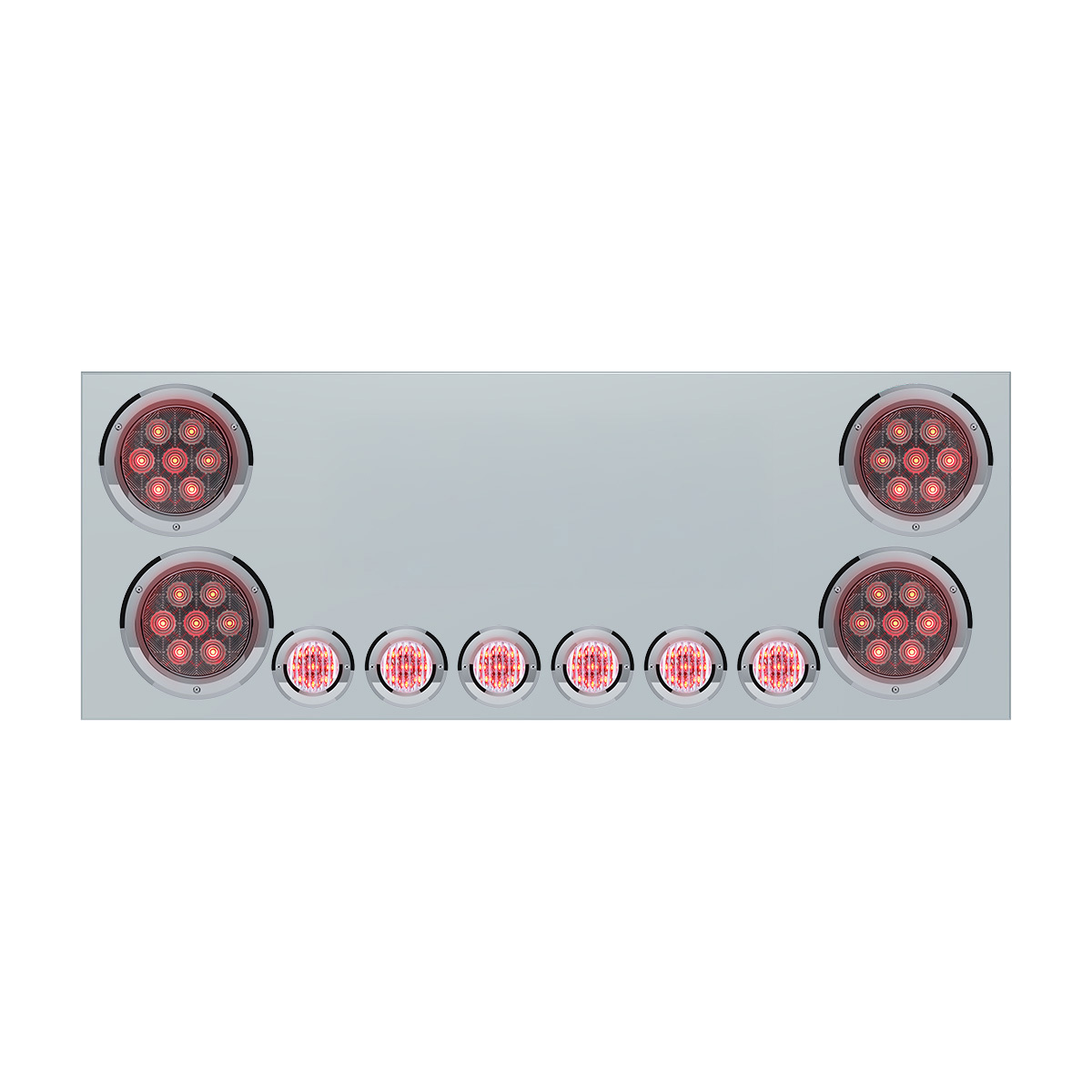 SS Rear Center Panel With 4X Red LED 4" Light & 6X Red LED 2" Light & Bezel (No LP Holes)-Clear Lens -CS - Thumbnail 7