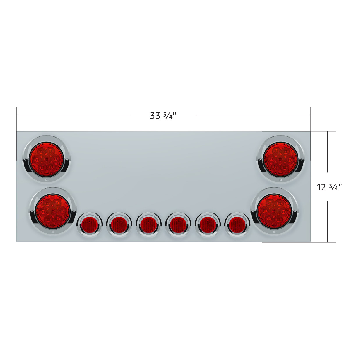 SS Rear CP With 4X 7 LED 4" Reflector Lights & 6X 9 LED 2" Lights & Visors (No LP Holes)-Red LED & Lens - Thumbnail 4