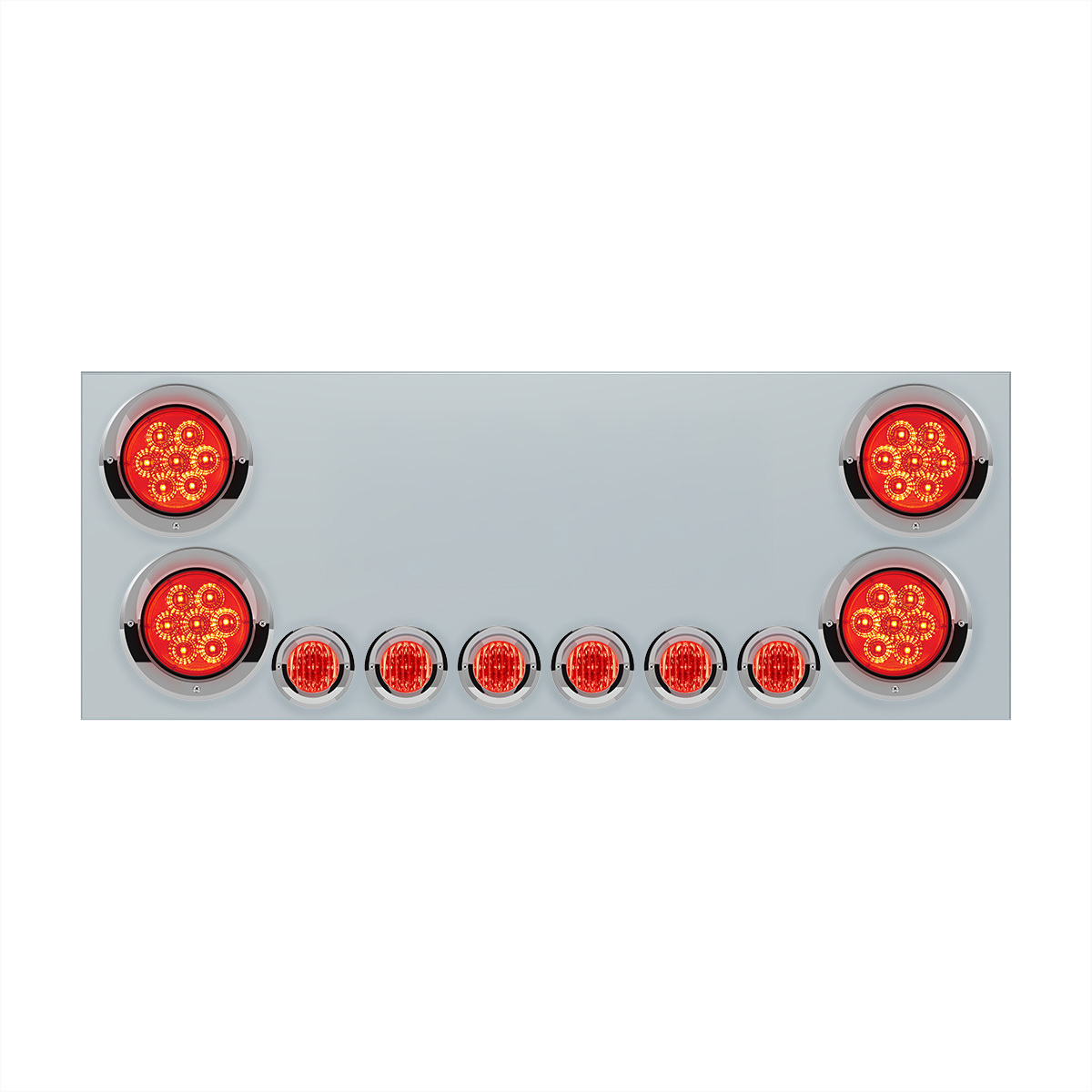 SS Rear CP With 4X 7 LED 4" Reflector Lights & 6X 9 LED 2" Lights & Visors (No LP Holes)-Red LED & Lens - Thumbnail 7