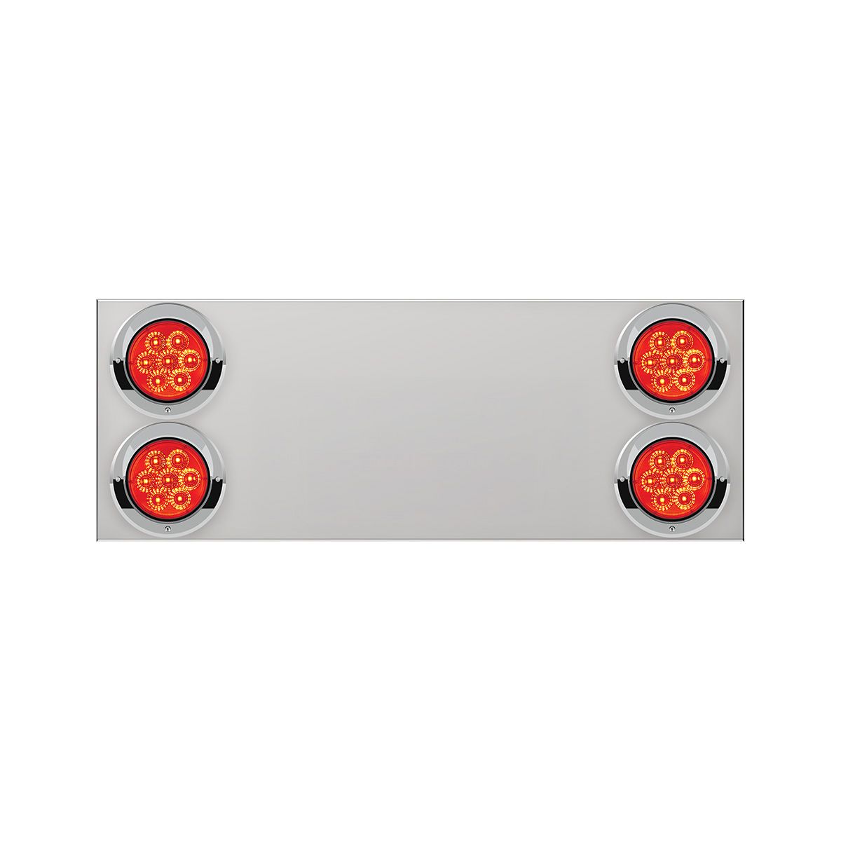 33-3/4" Stainless Rear Center Panel With Four 7 LED 4" Reflector Lights & Visors(No LP Holes)-Red LED/Red Lens