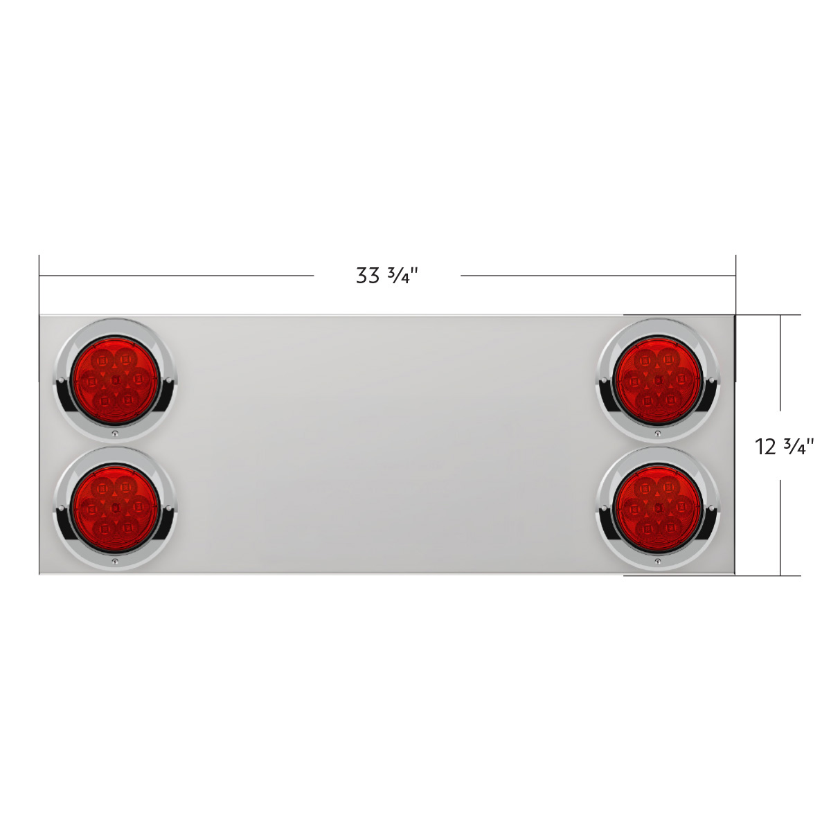 33-3/4" Stainless Rear Center Panel With Four 7 LED 4" Reflector Lights & Visors(No LP Holes)-Red LED/Red Lens - Thumbnail 4